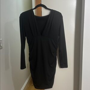Elegant, Spandex Black Long Sleeve Dress with Low Cut Neck